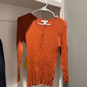 Coldwater Creek Rust Ribbed Henley Top